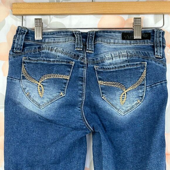 YMI Jeans Womens 3 Blue Medium Wash Skinny Distressed Low Rise 5 Pocket Denim - Picture 7 of 13